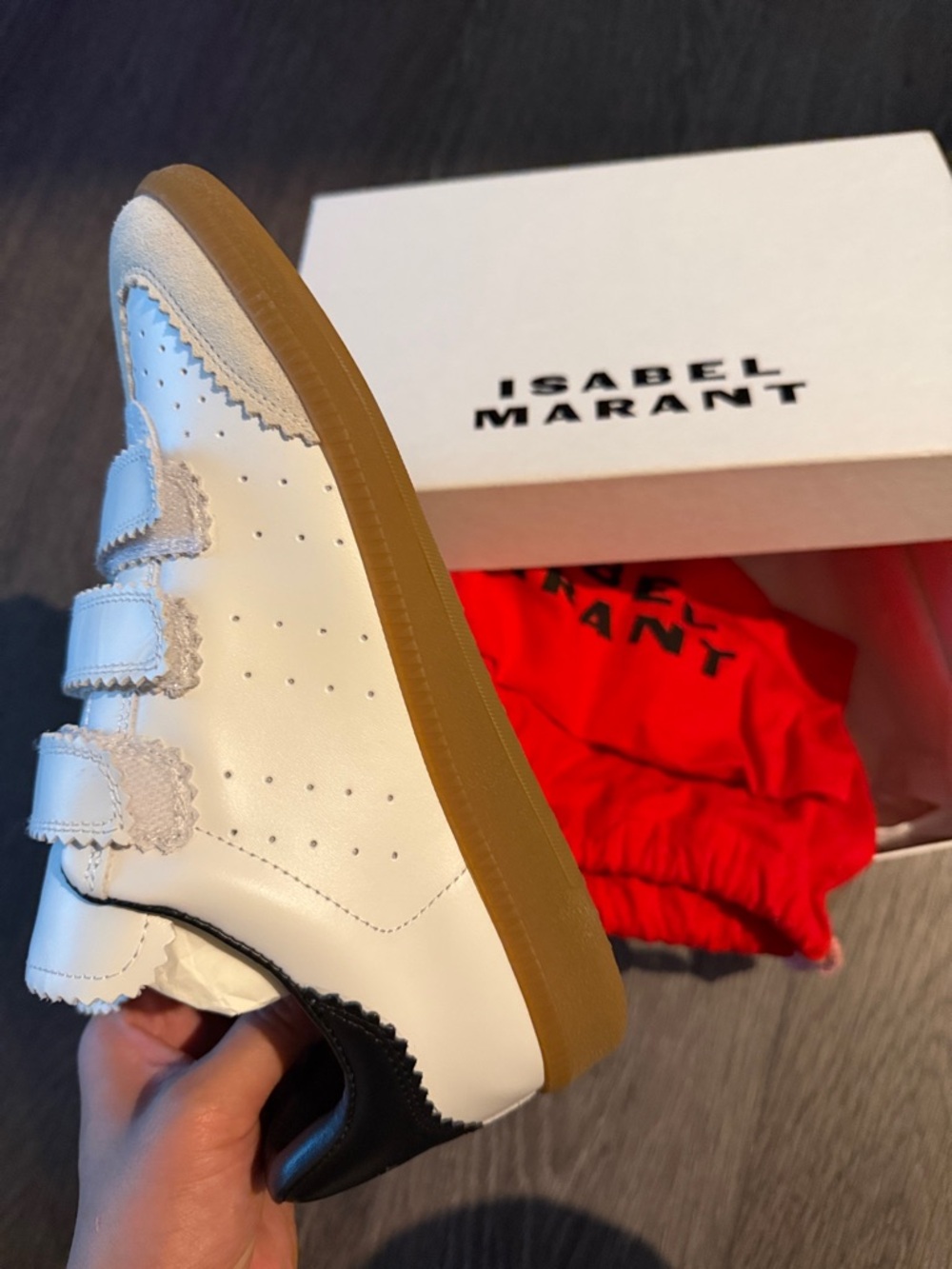 Isabel Marant White Leather Sneakers with Gum Sole and Black Heel